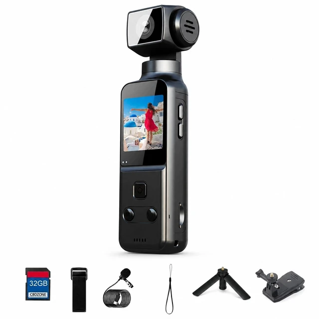 Main image of 4K Pocket Body Camera with Audio & Video Recording, EIS Stabilization | 270° Rotating Len, Handheld POV Cameras with External Microphone, Vlogging Camera for Travel, Meeting, Daily Use(32GB)