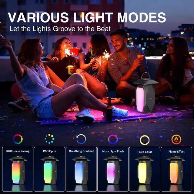 Alt view image 2 of 7 - 2 Pack Outdoor RGB Bluetooth Speakers, 50W Outdoor Speakers with TWS Stereo Bass, IPX5 Waterproof Lantern Speakers for Pool Patio Garden Camping Party