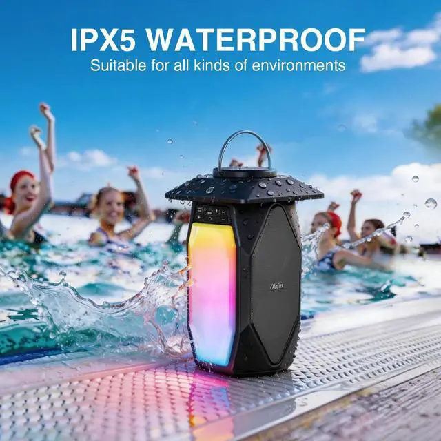 Alt view image 3 of 7 - 2 Pack Outdoor RGB Bluetooth Speakers, 50W Outdoor Speakers with TWS Stereo Bass, IPX5 Waterproof Lantern Speakers for Pool Patio Garden Camping Party