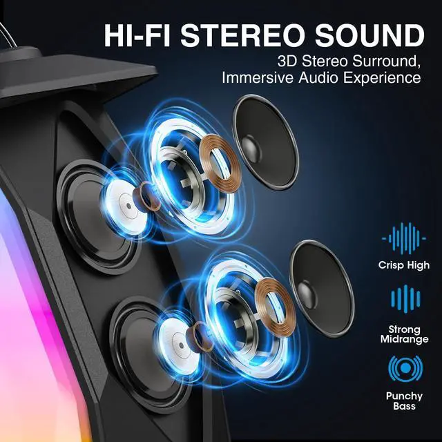 Alt view image 6 of 7 - 2 Pack Outdoor RGB Bluetooth Speakers, 50W Outdoor Speakers with TWS Stereo Bass, IPX5 Waterproof Lantern Speakers for Pool Patio Garden Camping Party