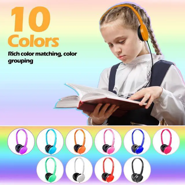 Alt view image 5 of 7 - Kids Headphones Bulk 10 Pack for Classroom School,3.5mm Jack | Class Set of Headphones for Students Teens Children 3.5mm Jack