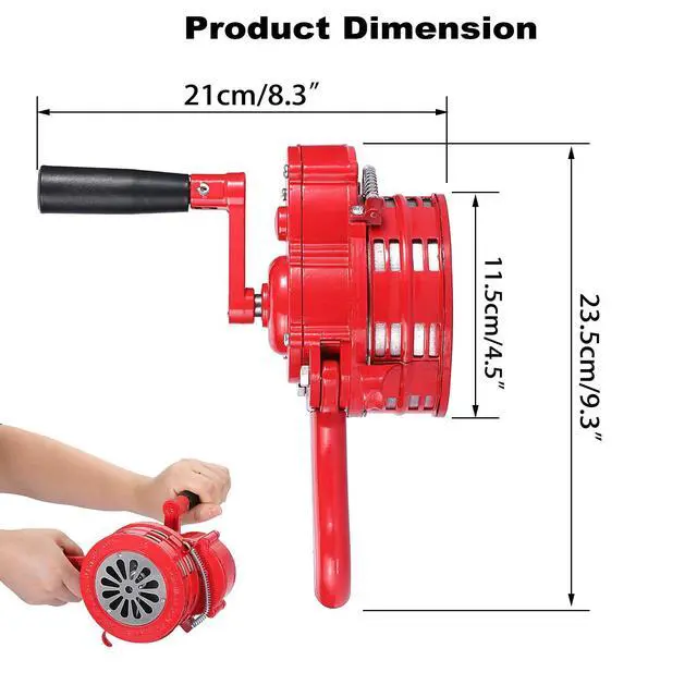Alt view image 3 of 7 - Hand Crank Siren Manual Operated Air Raid Siren with Foldable Handle for Sporting Events, Emergency Sturdy Waterproof Aluminum Alloy Tornado Sirens Portable Loud Volume Emergency Sirens, Red