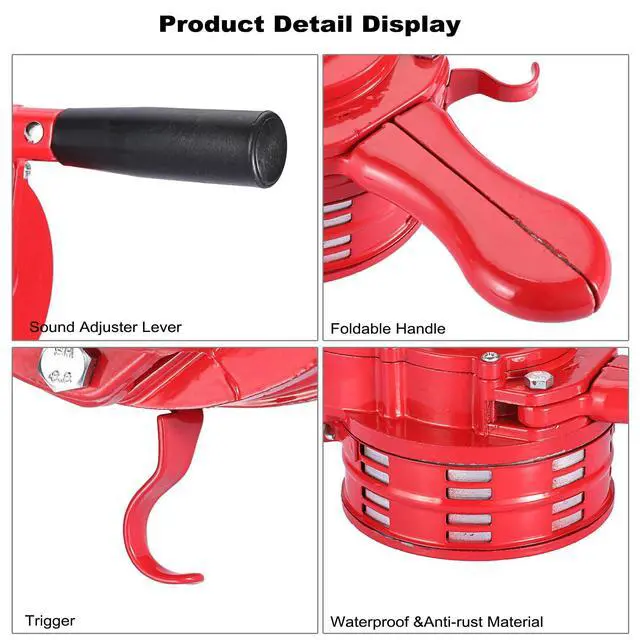 Alt view image 4 of 7 - Hand Crank Siren Manual Operated Air Raid Siren with Foldable Handle for Sporting Events, Emergency Sturdy Waterproof Aluminum Alloy Tornado Sirens Portable Loud Volume Emergency Sirens, Red