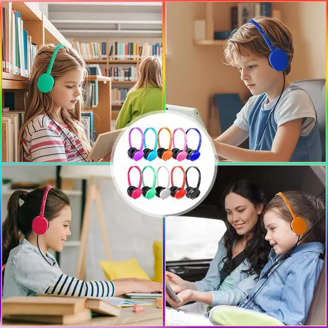 Alt view image 6 of 7 - Kids Headphones Bulk 10 Pack for Classroom School,3.5mm Jack | Class Set of Headphones for Students Teens Children 3.5mm Jack
