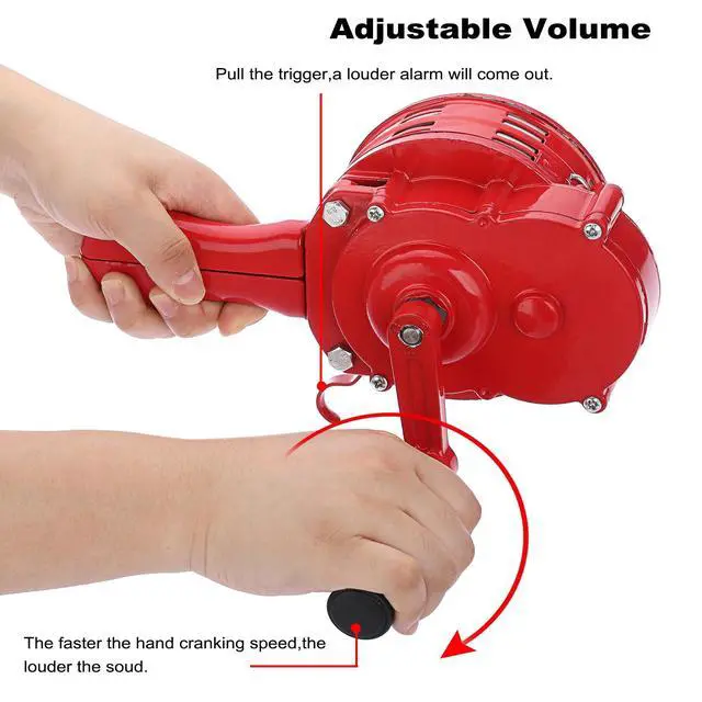Alt view image 5 of 7 - Hand Crank Siren Manual Operated Air Raid Siren with Foldable Handle for Sporting Events, Emergency Sturdy Waterproof Aluminum Alloy Tornado Sirens Portable Loud Volume Emergency Sirens, Red
