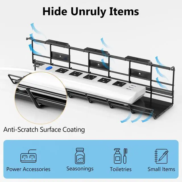 Alt view image 2 of 7 - 2 Pack Under Desk Cable Management Tray, Metal Cord Cable Organizer for Desk, Easy Install Pre-drilled Wire Management Wire Organizer for Office & Home