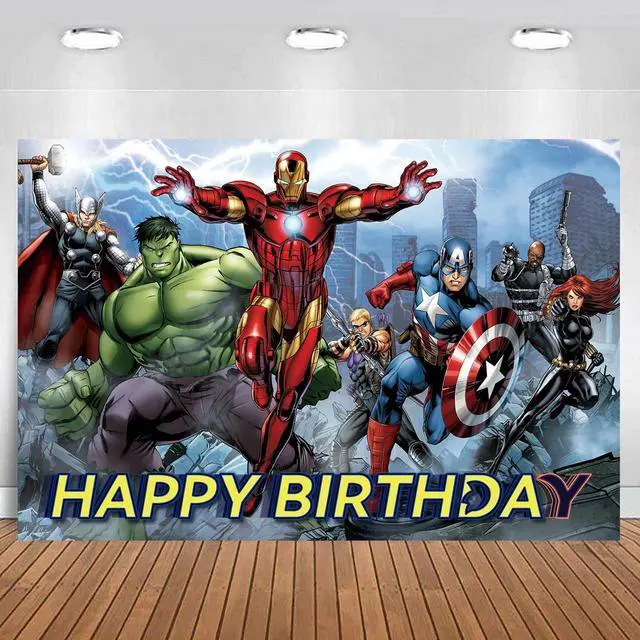 Main image of Avengers Birthday Banner, Party Decorations Background for Children - Happy Birthday Banner Party Supplies - Indoor/Outdoor Wall Decor - 5x3ft