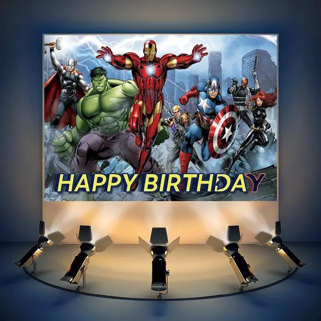Alt view image 2 of 6 - Avengers Birthday Banner, Party Decorations Background for Children - Happy Birthday Banner Party Supplies - Indoor/Outdoor Wall Decor - 5x3ft