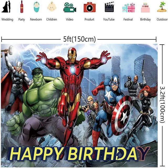 Alt view image 3 of 6 - Avengers Birthday Banner, Party Decorations Background for Children - Happy Birthday Banner Party Supplies - Indoor/Outdoor Wall Decor - 5x3ft