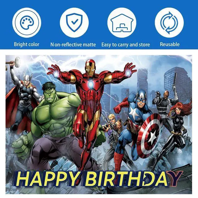 Alt view image 5 of 6 - Avengers Birthday Banner, Party Decorations Background for Children - Happy Birthday Banner Party Supplies - Indoor/Outdoor Wall Decor - 5x3ft