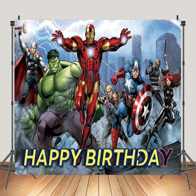 Alt view image 6 of 6 - Avengers Birthday Banner, Party Decorations Background for Children - Happy Birthday Banner Party Supplies - Indoor/Outdoor Wall Decor - 5x3ft