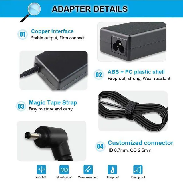 Alt view image 4 of 7 - 12V 3.33A 2.2A Charger for Samsung Chromebook 3 2 11.6" Xe500c13 Xe501C13 Xe500c12 Xe503c12 Xe503c32 Xe303c12 XE303C12-A01 500c 503c 501C PA-1250-98 NP930X2K BA44-00322A AA-PA3N40W A12-040N1A 40W 26W