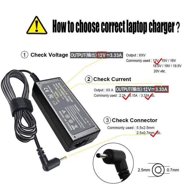 Alt view image 2 of 7 - 12V 3.33A 2.2A Charger for Samsung Chromebook 3 2 11.6" Xe500c13 Xe501C13 Xe500c12 Xe503c12 Xe503c32 Xe303c12 XE303C12-A01 500c 503c 501C PA-1250-98 NP930X2K BA44-00322A AA-PA3N40W A12-040N1A 40W 26W