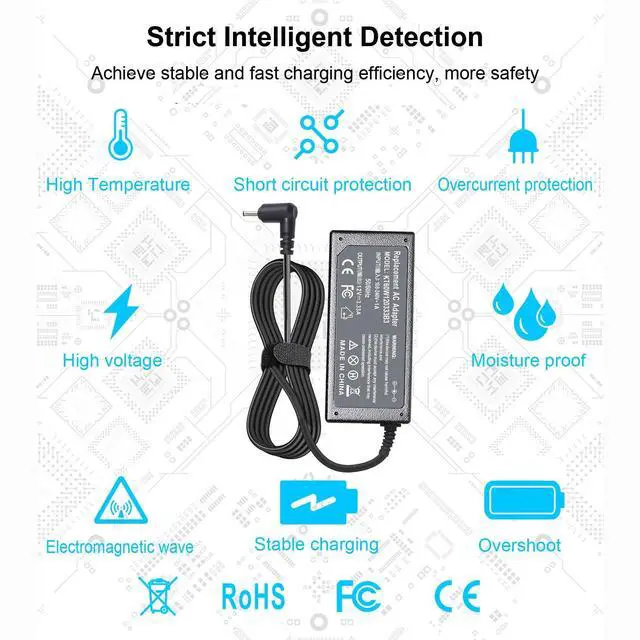 Alt view image 6 of 7 - 12V 3.33A 2.2A Charger for Samsung Chromebook 3 2 11.6" Xe500c13 Xe501C13 Xe500c12 Xe503c12 Xe503c32 Xe303c12 XE303C12-A01 500c 503c 501C PA-1250-98 NP930X2K BA44-00322A AA-PA3N40W A12-040N1A 40W 26W
