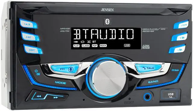 Main image of MPR420 Double DIN Bluetooth Car Stereo, AM/FM Radio, USB Playback | Bluetooth hands-free calling and streaming, push-to-talk assistant, USB playback and charging