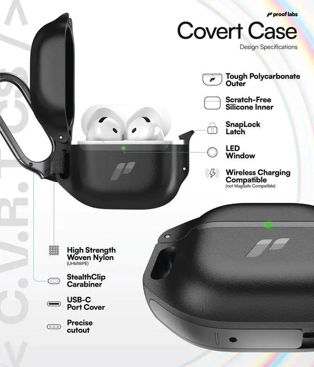 Alt view image 6 of 7 - for AirPods 4 Case with Lock - Tough AirPods 4th Generation Case Cover with Carabiner, Rugged Protection and Hard Protective Shell (Black, AirPods 4th Gen)