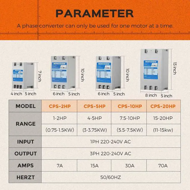Alt view image 3 of 7 - Singl/1.5KWe Phase to 3 Phase Converter 2HP(1.5kW) Digital Phase Shifter, 7A 220V-240V Input/Output, One Converter only for one Motor