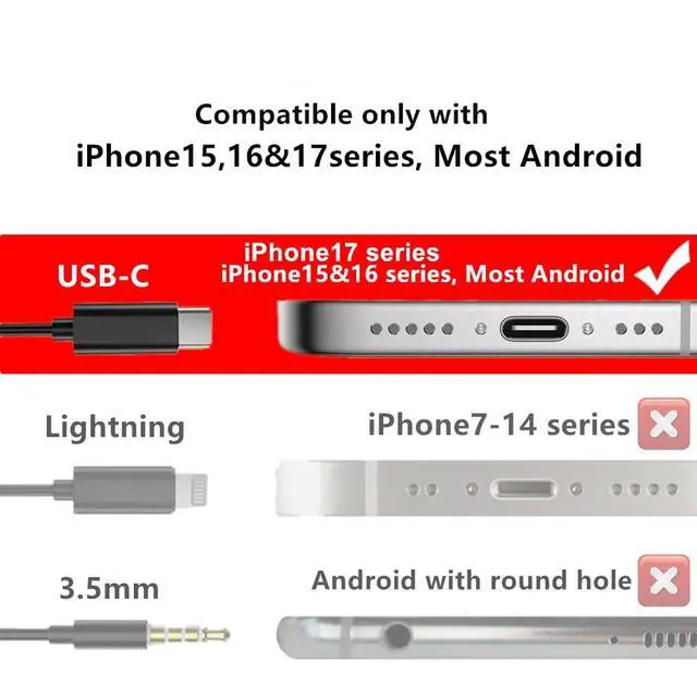 Alt view image 3 of 7 - Wired Air Tube Anti-Radiation Headphones with Microphone, USB-C Plug, Radiation-Free Safe Earbuds for iPhone 15/16/17 Series, Android Phones& All USB-C Devices. (Black)