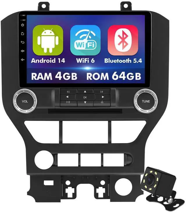 Main image of 4+64GB 9 Inch Touchscreen Android 14 Car Radio Stereo for Ford Mustang 2015-2020 with CarPlay/Android Auto Car Radio, Support WiFi 6, Bluetooth,5.4, Backup Camera, SWC