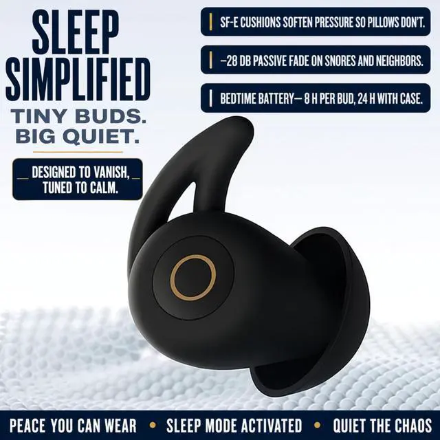 Alt view image 3 of 7 - Sleep Earbuds Ultra-Thin Invisible Headphones for Side Sleepers, 8-Hour Battery(24h w/Case) No Buttons, No Lights, No Alerts, Noise Blocking, Bluetooth, Gift for Him & Her, Mom & Dad - 2nd Gen