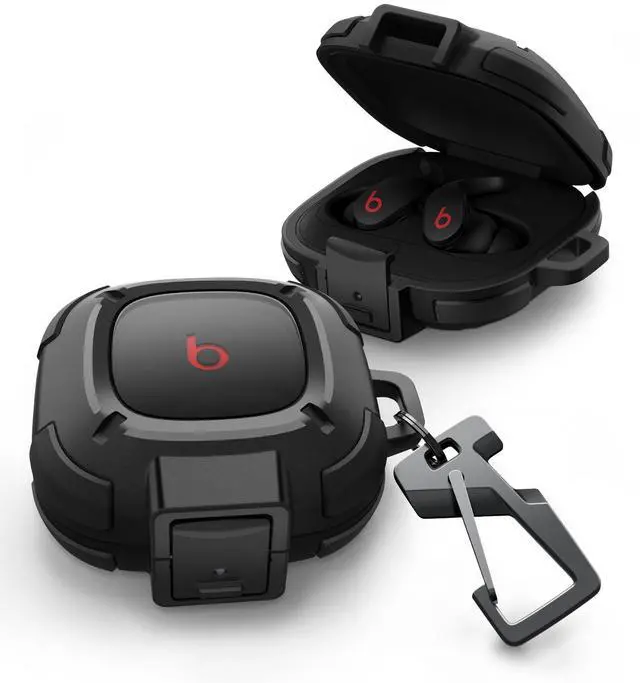 Main image of Rugged Bumper Case for Beats Fit Pro (2021) Cases with Secure Lock, Shockproof Clear Cover with Carabiner & Keyring for Beats Fit Pro 2021 Black