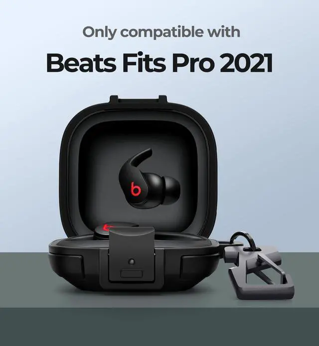 Alt view image 2 of 7 - Rugged Bumper Case for Beats Fit Pro (2021) Cases with Secure Lock, Shockproof Clear Cover with Carabiner & Keyring for Beats Fit Pro 2021 Black
