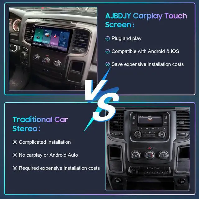 Alt view image 2 of 7 - Car Stereo Compatible with 2013-2019 Dodge RAM 1500 2500 3500 9inch | Wireless CarPlay,Android Auto,GPS,Touchscreen,Plug-and-Play,Bluetooth,Backup Camera,WiFi,Android 12,2+32G(Only fit Manual AC)