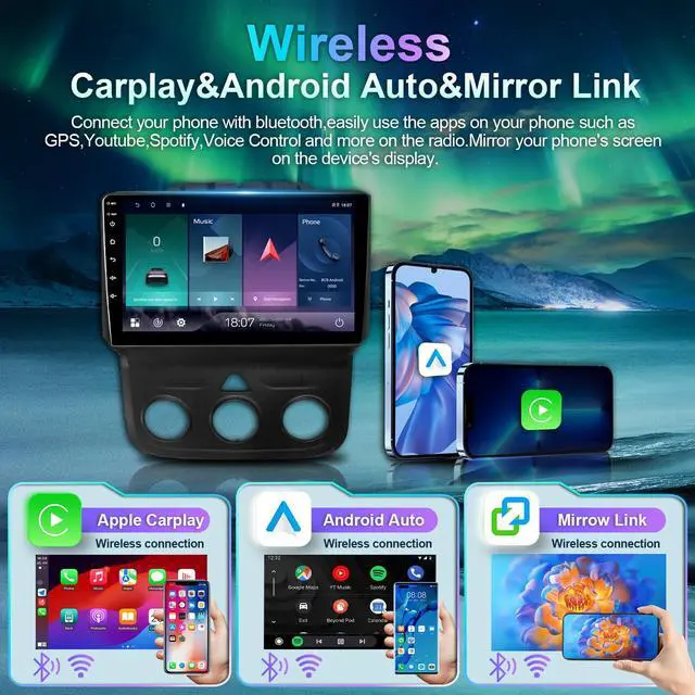 Alt view image 3 of 7 - Car Stereo Compatible with 2013-2019 Dodge RAM 1500 2500 3500 9inch | Wireless CarPlay,Android Auto,GPS,Touchscreen,Plug-and-Play,Bluetooth,Backup Camera,WiFi,Android 12,2+32G(Only fit Manual AC)