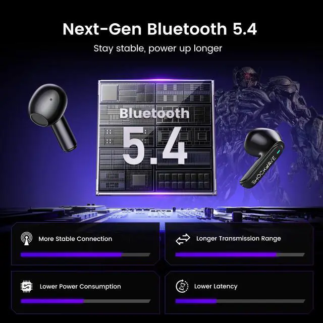 Alt view image 2 of 6 - Megatron Official Bluetooth 5.4 Headphones, Wireless Earbuds with ENC Noise Cancelling Mic | Durable Alloy Earbud Case | Immersive Soundfor Gaming & Commute | Black