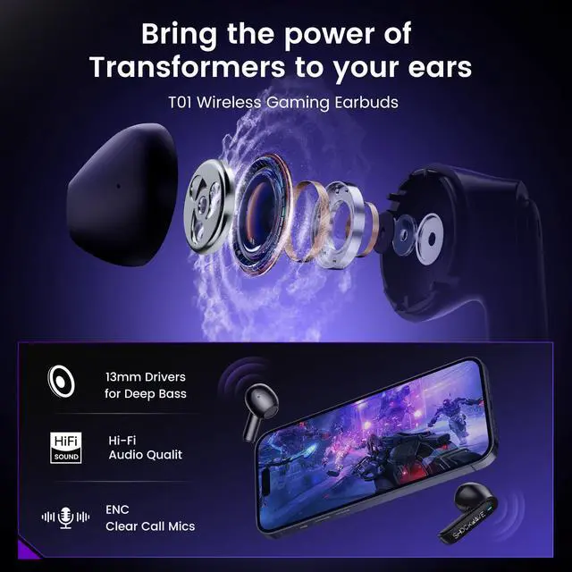 Alt view image 4 of 6 - Megatron Official Bluetooth 5.4 Headphones, Wireless Earbuds with ENC Noise Cancelling Mic | Durable Alloy Earbud Case | Immersive Soundfor Gaming & Commute | Black