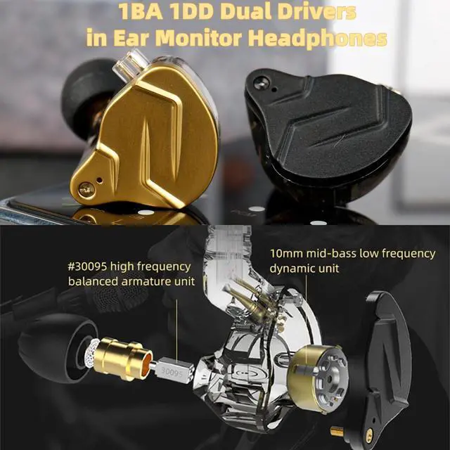 Alt view image 3 of 7 - KZ ZSN PRO X Gaming Earbuds in Ear Monitor Headphones, High Fidelity IEMS Earphones, Hybrid Dual Driver Wired Earbuds with 1BA 1DD Detachable Tangle-Free Cable for Computer Tablet (Black, without Mic)