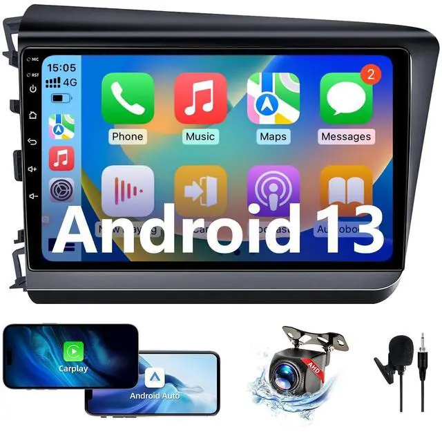 Main image of Android 13 Car Radio Compatible with Honda Civic 2012-2015 | 9 Inch Car Radio Head Unit Touch Screen, Wireless CarPlay, Android Auto, WiFi, Backup Camera