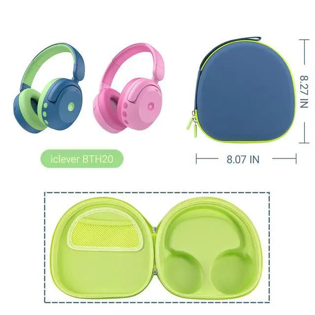 Alt view image 2 of 7 - Hard Headphone Case for ICLEVER BTH 20, with Mesh Pocket & Handle Strap | Portable Carrying Storage Case for Foldable Headphones,Travel & Home Use, Blue