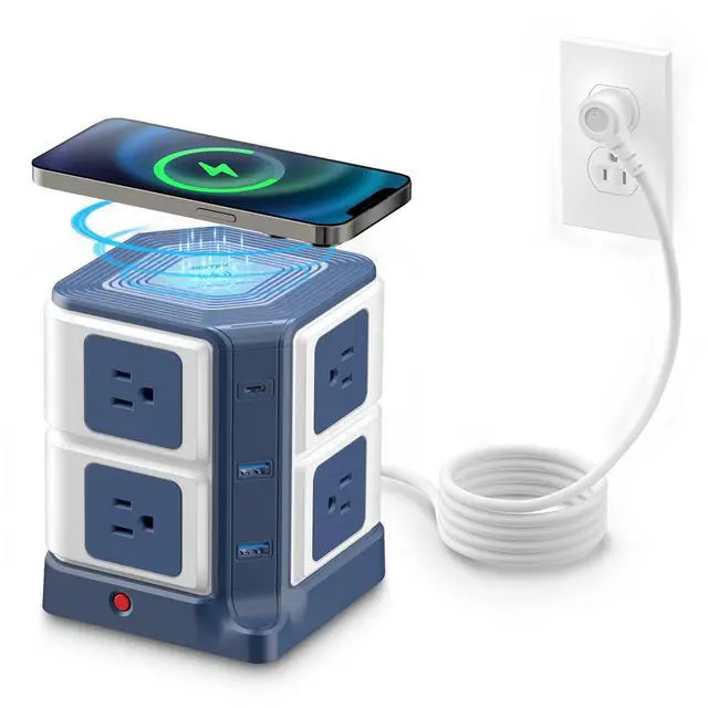 Main image of PD 20W USB C Power Strip with Wireless Charger 8-Outlet Surge Protector and 30W 3-Port USB Charging Dock Station,4000 Joules,ETL Listed,Dorm Room Accessories (8AC+3USB+Wireless Charger-Blue)