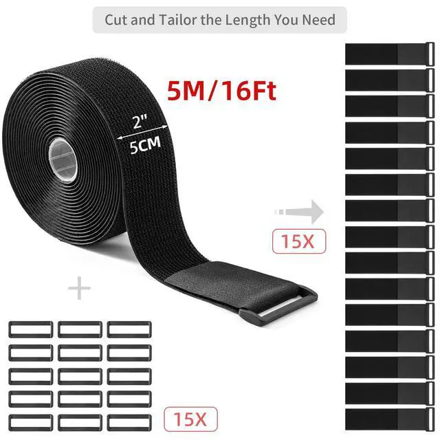 Alt view image 2 of 6 - 2''x 16Ft Heavy Duty Hook and Loop Straps with 15 Buckles Adjustable, Cut-to-Length, Reusable Cinch Straps for Securing Cables, Hoses, Pipes, and More