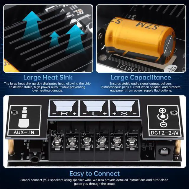 Alt view image 6 of 7 - ZK-MT21 Bluetooth Power Amplifier Board 2.1 Channel 50W x 2 + 100W | Mini amp module. quickly connects. Fits car audio speakers/home theater. with bass,treble,subwoofer and volume control
