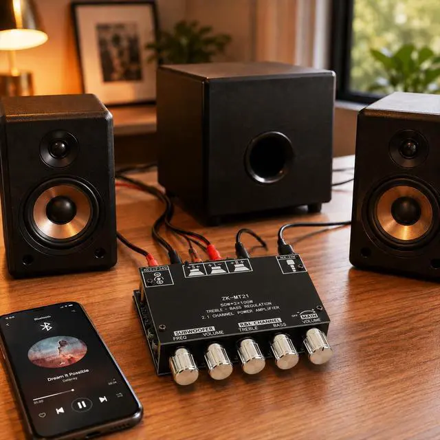 Alt view image 7 of 7 - ZK-MT21 Bluetooth Power Amplifier Board 2.1 Channel 50W x 2 + 100W | Mini amp module. quickly connects. Fits car audio speakers/home theater. with bass,treble,subwoofer and volume control