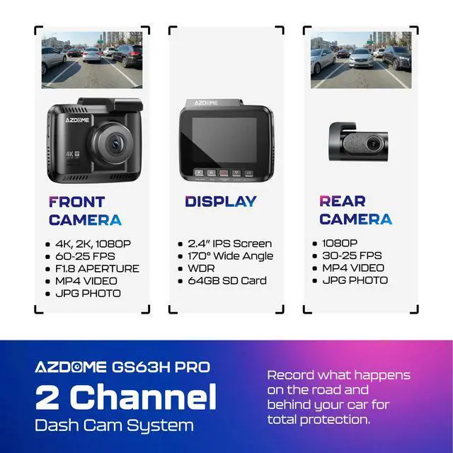 Alt view image 2 of 7 - GS63H Pro 2CH Dash Cam 4K with Super Night Vision & ADAS 24H Parking Mode - 4K Dual Dash Cam - Built-in WiFi - GPS Tracking - Collision Detection - Multiple Parking Modes