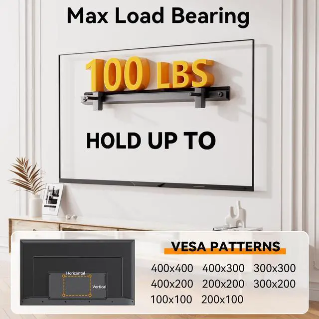 Alt view image 2 of 6 - No Stud TV Wall Mount, Studless Drywall TV Mount for 22-55 inch TVs, Low Profile Tv Hanger Max Load 100 lb, No Drill, No Anchors, Easy Install with All Hardware Included