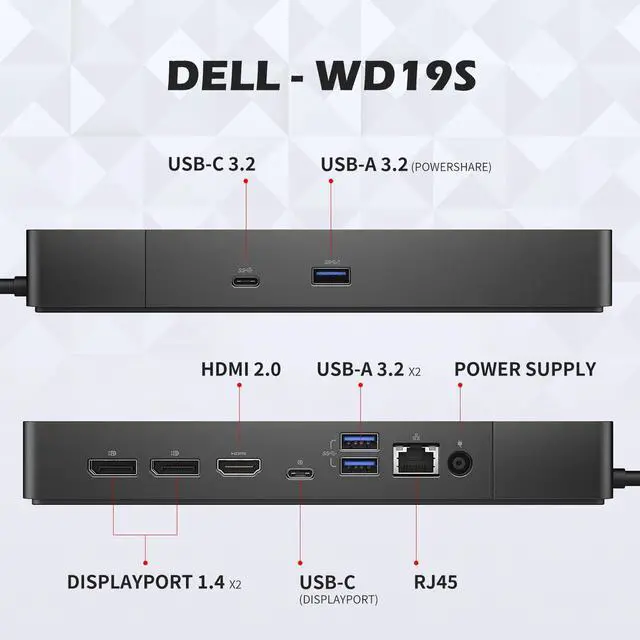Alt view image 2 of 4 - WD19S Dell Docking Station, Performance Dock WD19S, 180W Power Adapter + 130W Power Delivery, Support Dual/Triple Monitor & 4K Displays, with Fkafusion Tech HDMI and DP Cable, New