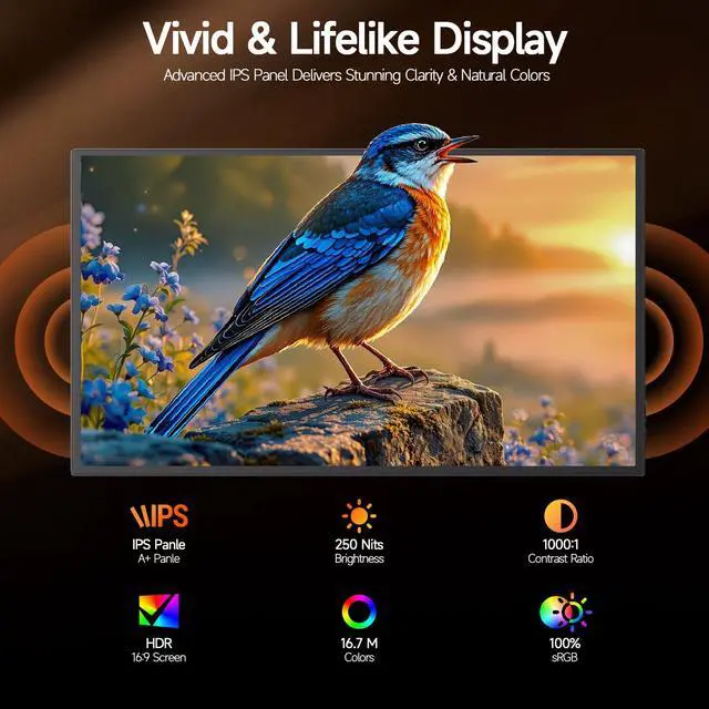 Alt view image 2 of 7 - 15.6inch Portable Monitor 1080P FHD, 250 Nits Bright Screen USB-C HDMI with Kickstand & Dual Speakers, Travel Laptop Second Screen Extender for PC Phone PS5 Xbox Switch,Ultra Slim External Display
