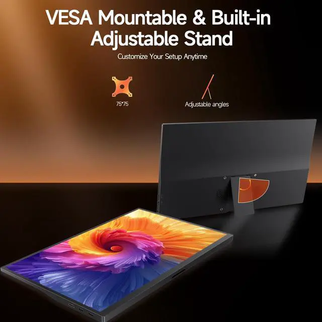 Alt view image 4 of 7 - 15.6inch Portable Monitor 1080P FHD, 250 Nits Bright Screen USB-C HDMI with Kickstand & Dual Speakers, Travel Laptop Second Screen Extender for PC Phone PS5 Xbox Switch,Ultra Slim External Display