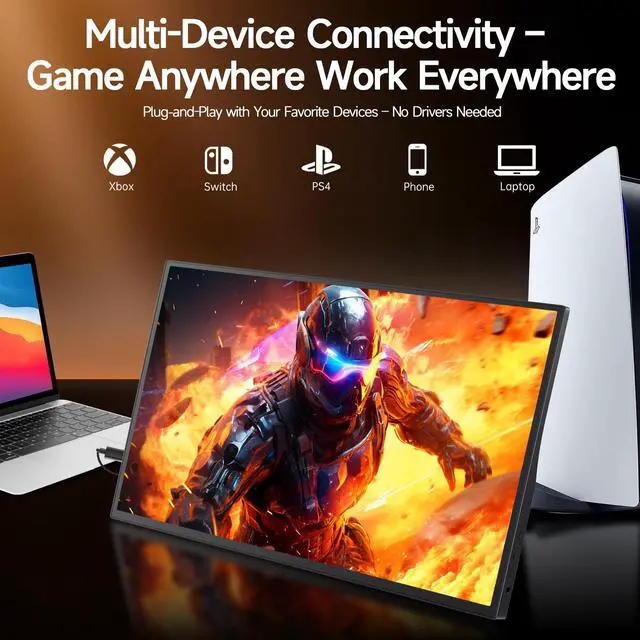 Alt view image 5 of 7 - 15.6inch Portable Monitor 1080P FHD, 250 Nits Bright Screen USB-C HDMI with Kickstand & Dual Speakers, Travel Laptop Second Screen Extender for PC Phone PS5 Xbox Switch,Ultra Slim External Display