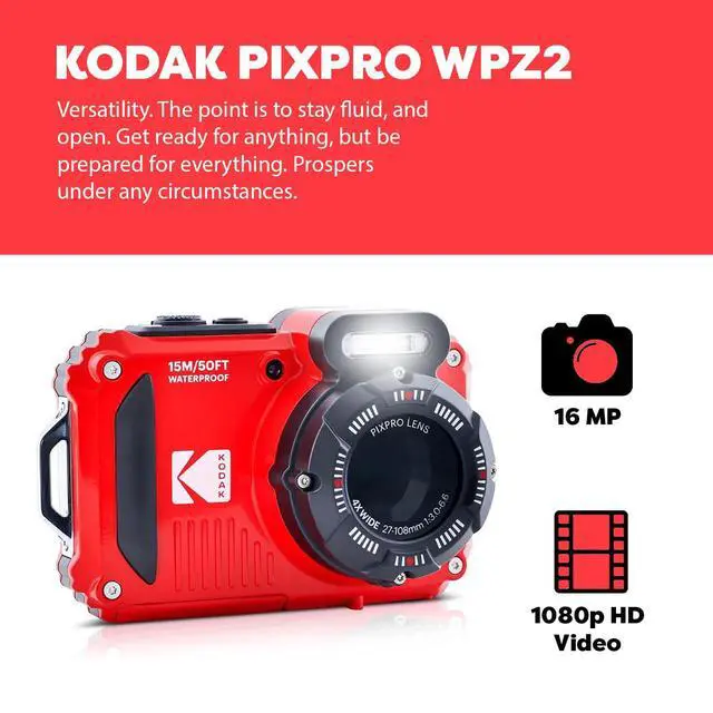Alt view image 3 of 7 - PIXPRO WPZ2 Rugged Waterproof Shockproof Digital Camera 16MP 4X Optical Zoom 1080P Full HD Video, 2.7" LCD (Red) Bundle with Camera Case, SanDisk 32GB microSDHC Card (4 Items)