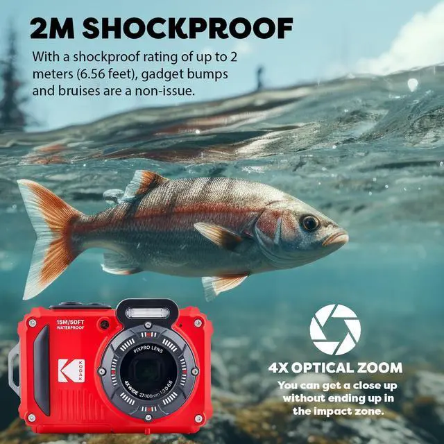 Alt view image 4 of 7 - PIXPRO WPZ2 Rugged Waterproof Shockproof Digital Camera 16MP 4X Optical Zoom 1080P Full HD Video, 2.7" LCD (Red) Bundle with Camera Case, SanDisk 32GB microSDHC Card (4 Items)