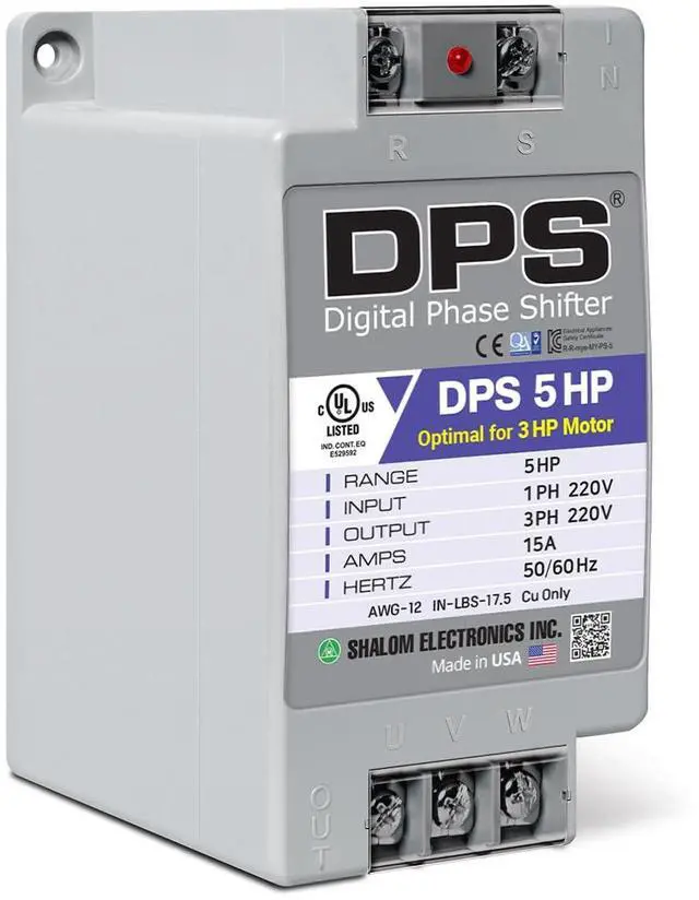 Main image of American Digital Phase Converter 5HP, Single to 3 Phase, 15A 200-240V | For 3HP(2.2kW) 9A Motor, Input/Output 200-240V, UL-Listed, 1 per 1 Motor Only, Easy Set Up, Digital Phase Shifter