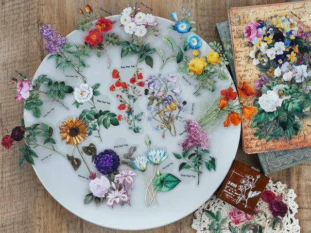 Alt view image 4 of 7 - 100 Pieces Vintage Flower Stickers Set - Big 3.4" Waterproof Clear Botanical Floral Journaling Sticker for Scrapbooking Junk Journal Supplies Bullet Journals Planner Collage Laptop Paper Crafts