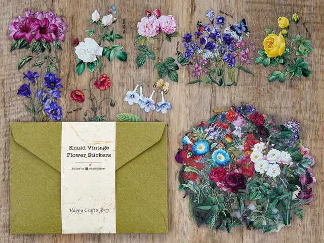Alt view image 5 of 7 - 100 Pieces Vintage Flower Stickers Set - Big 3.4" Waterproof Clear Botanical Floral Journaling Sticker for Scrapbooking Junk Journal Supplies Bullet Journals Planner Collage Laptop Paper Crafts