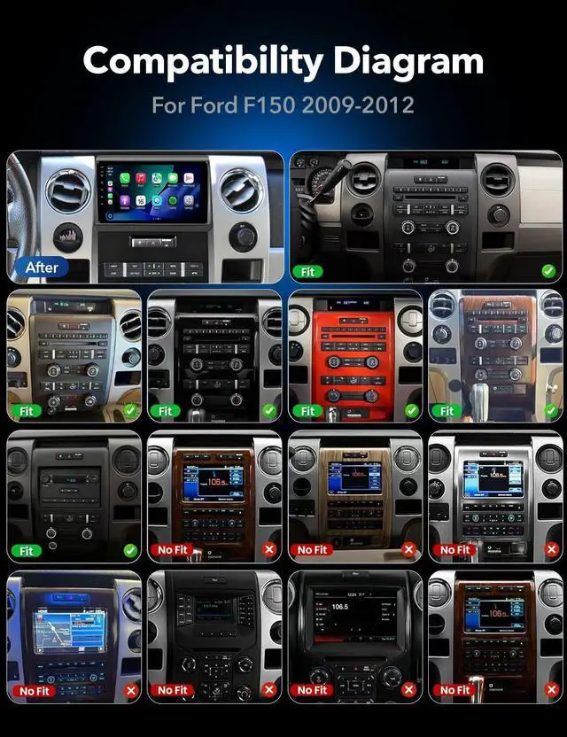 Alt view image 2 of 7 - 64G Android Upgrade Car Radio for Ford F150 2009-2012, 9" Touch Screen 1280 * 800 Wireless Carplay/Android Auto/1080P AHD Backup Camera/AM & FM Radio/5G WiFi/GPS/Bluetooth