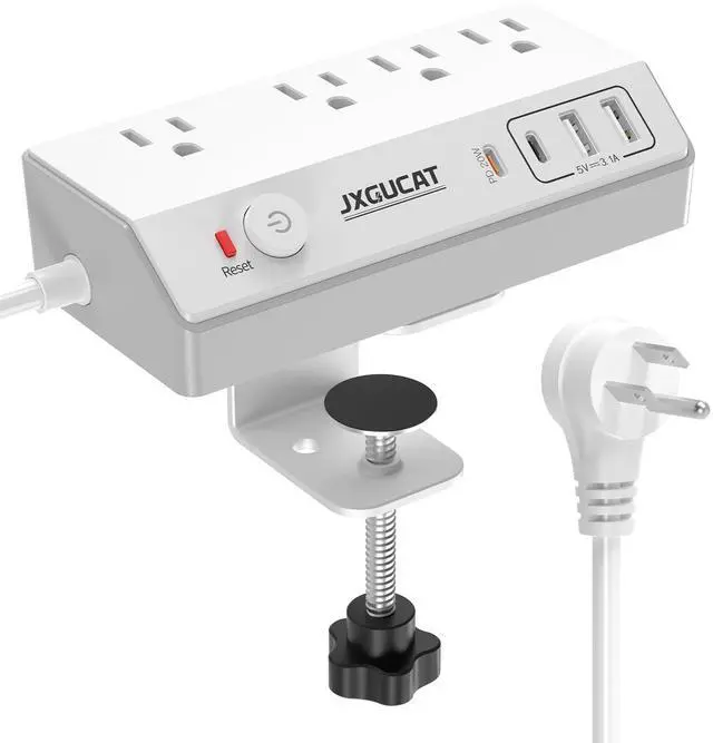 Main image of Desk Clamp Power Strip 10FT with PD 20W Fast Charging USB C, Desk Mount Power Strip Surge Protector, Removable Extension Cord with 4 Outlets 4 USB Ports, Fit 1.8" Tabletop Edge, White